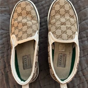Gucci Tan and Cream Slip-On Sneakers